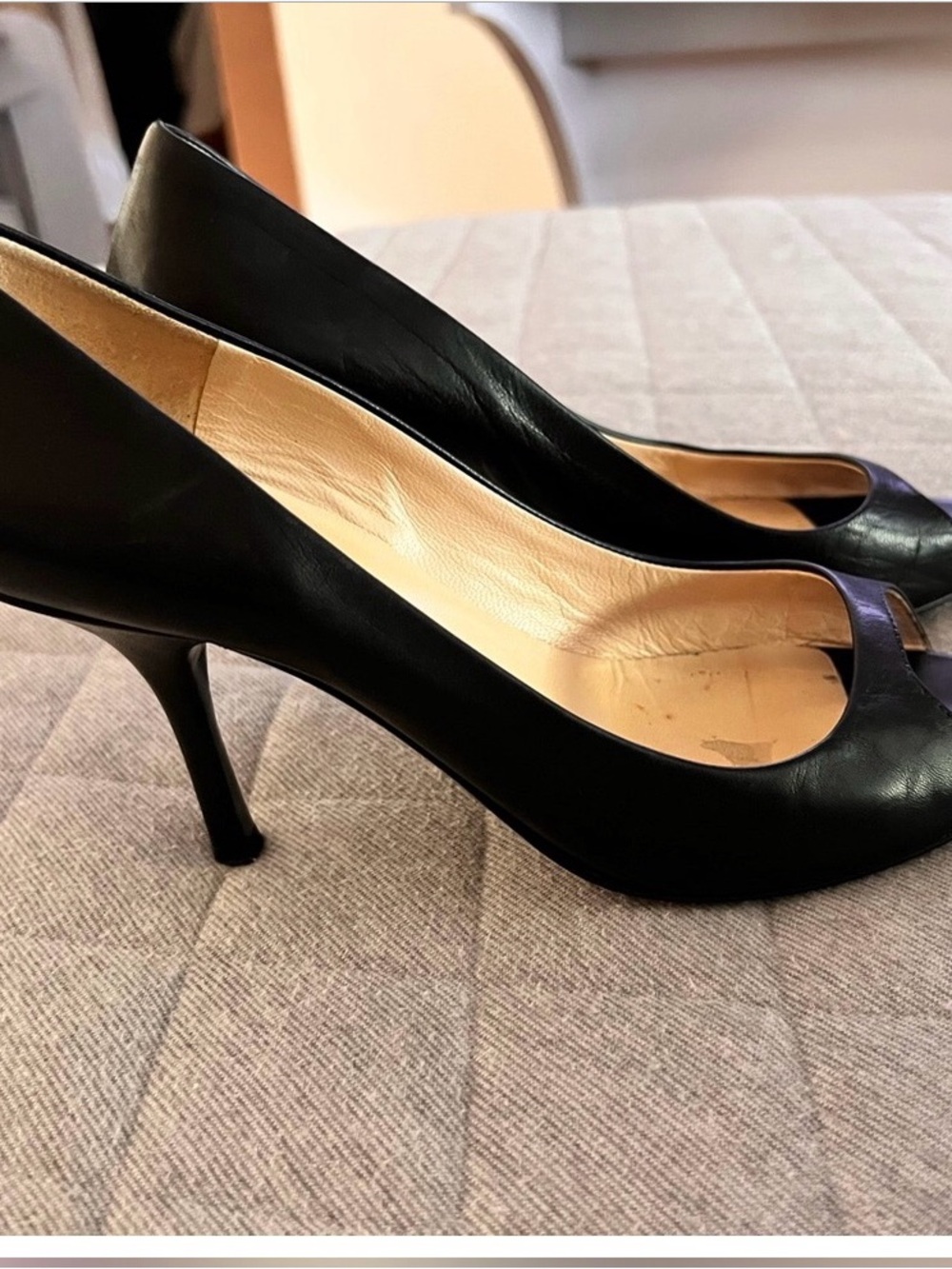 PRADA Sz IT 37.5 US 7.5 Black Leather Peep Toe Pumps Heels Originally $1290 - Picture 3 of 6
